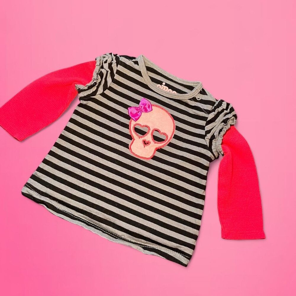 Circo 3M baby girl skull pink long sleeve stripe emo y2k